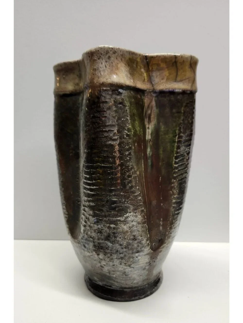 Raku Pottery Vase Earth Tones 7.75